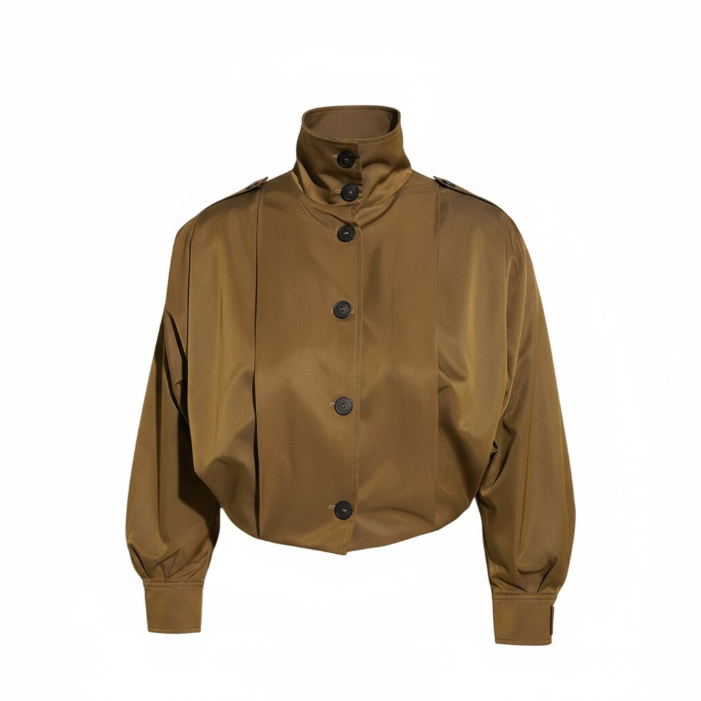 Khaki pleated crop jacket