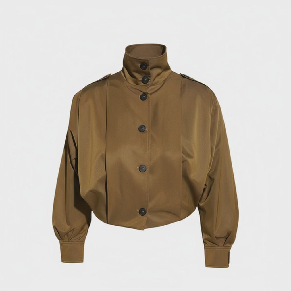 Khaki pleated crop jacket